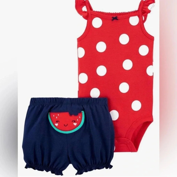 🆕 Carter's Baby Girls' 2 Piece Bodysuit Shorts Set size 12m - Picture 1 of 6